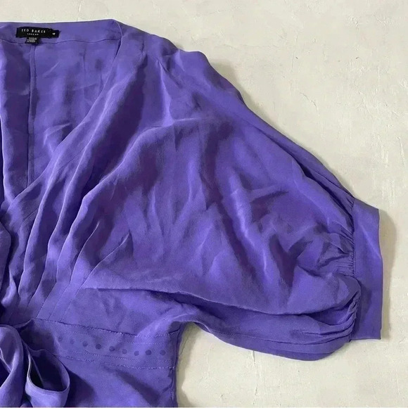 Ted Baker Purple Silk Y2K Puff Sleeves Dress Size 4 - Picture 7 of 10